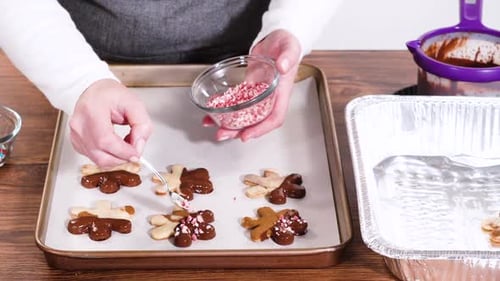 Woman Decorating Festive Christmas Cookies with Sprinkles