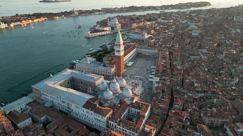 Venice Aerial City Skyline St Mark's Square Basilica and Doge's Palace Italy