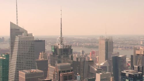 Pan, View of skyscrapers and buildings in Manhattan, New York City skyline, day light