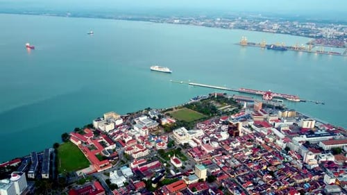 Aerial hyperlapse move over Penang Unesco World Heritage Georgetown