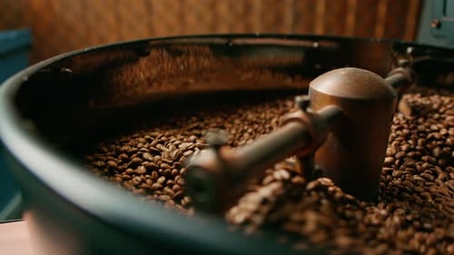 Rotating Coffee Beans Inside of a Roaster