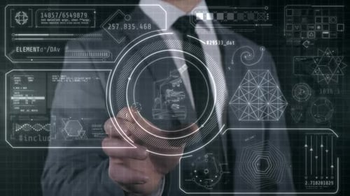 Digital Holographic Interface with Scientific Data and Tech Icons