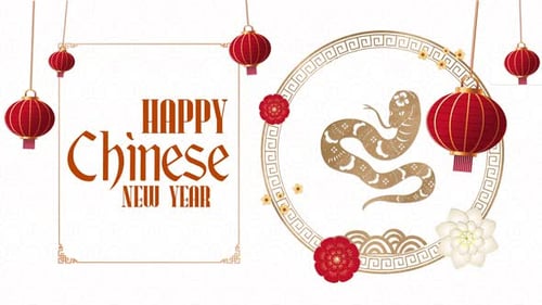 Happy Chinese New Year Greeting Animation with Decorative Snake Zodiac