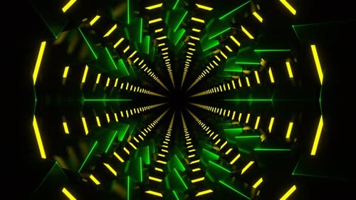 Green And Yellow Neon Fantasy Abstract Hallway Background Vj Loop In 4K