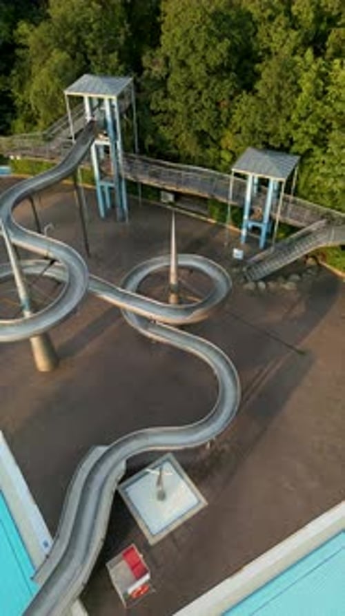 Aerial view of public pools and slides, Germany.