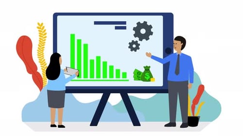 Flat Design Business Presentation with Animated Data and Money