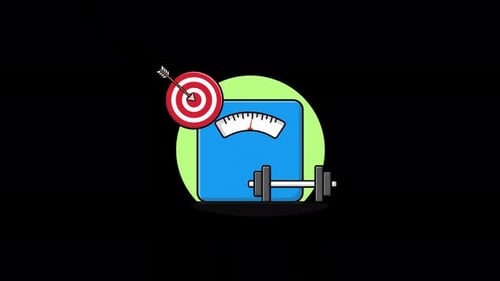 Weight Machine with Dumbbell and Goal Arrow. Weight Goal Concept Animation Video - Transparent