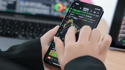 Crypto trader investor broker executing financial stock trade market trading order to buy or sell cr