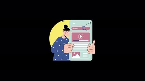 Flat Design Animation of Person Interacting with Tablet Interface