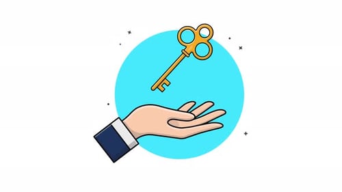 4K Hand mit goldenem Schlüssel. Der Schlüssel zum Erfolg: Konzept-Animationsvideo
