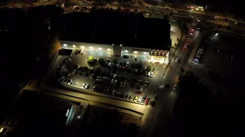 Aerial View of the Urban Landscape of the Parking Lot at Night