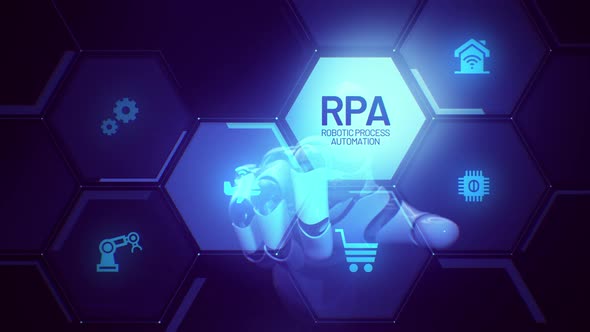 Robotic Hand Activates Futuristic RPA Digital Hexagon Interface ...