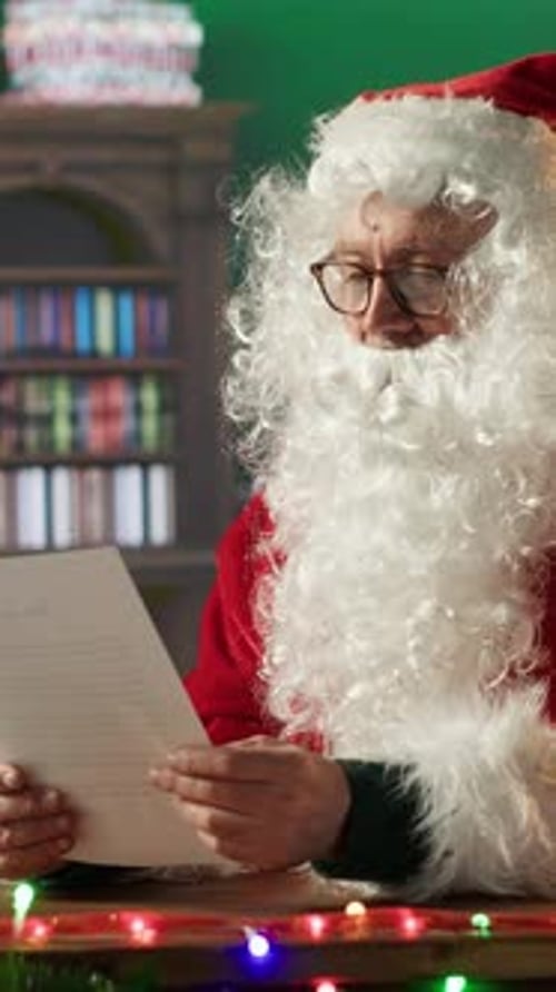 Santa Reading Letters in Festive Setting