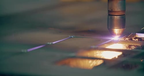 Plasma Laser Cutting Metal Sheet with Sparks Welding