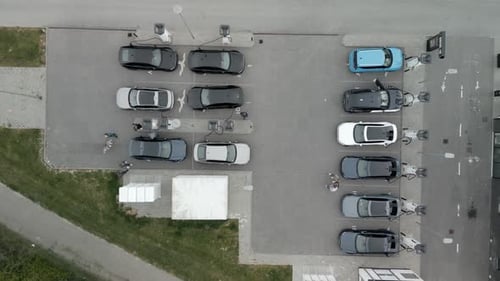 High Angle View of Electric Vehicles Charging at a Modern Station