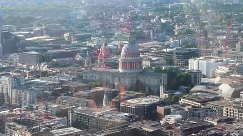 St Paul's Cathedral seen from The Shard through a transparent glass in the City of London