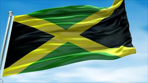 Realistic Waving Jamaica Flag with Blue Sky Background Loop