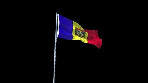 Moldova National Flag Waving on Pole in Wind