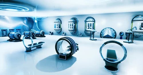 Futuristic Fitness Center Featuring Advanced Workout Equipment and Sleek Design