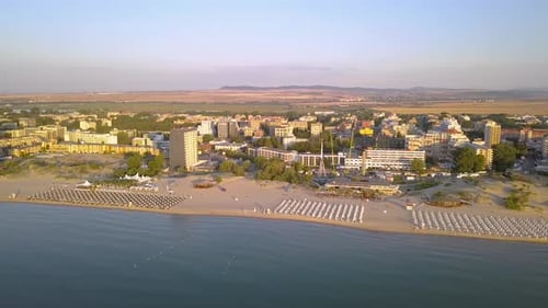 Aerial View of Sunny Beach City That is Located on Black Sea Shore