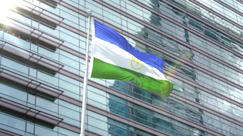Realistic Flag Waving Animation in Front of Modern Building