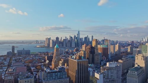 Downtown Brooklyn Skyline with East River One World Trade Center and Lower Manhattan Skyscrapers