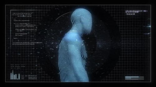 Futuristic Digital Human Silhouette Data Scan HUD Interface