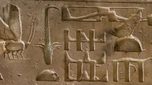 Ancient Egyptian Hieroglyphs Carved on Stone Wall