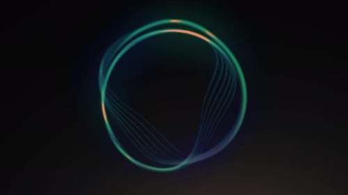 A bright neon ring in animation that moves apart in different directions