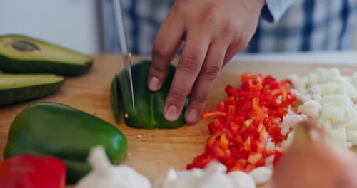 Vegetable Slicing on Wooden Chopping Board