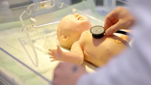 Training Mannequin Baby Examined in Hospital Incubator