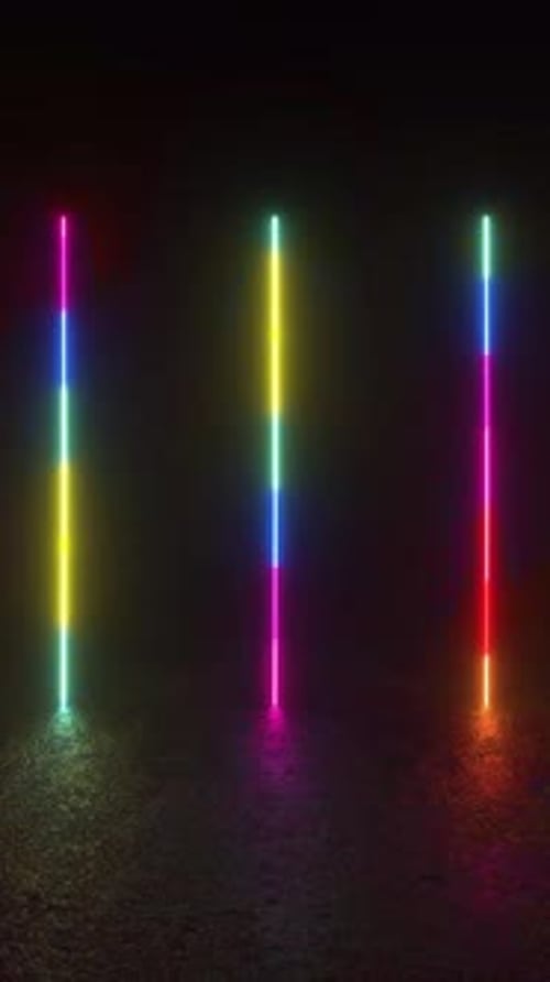 Dynamic Vertical Neon Light Bars with Changing Colors