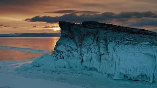 Breathtaking And Aerial View Of Frozen Lake Baikal