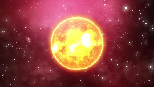 Vulkane im Hintergrund der Sonnenoberfläche. Umkreisende Sonne ihre eigene Achse.
sf 16