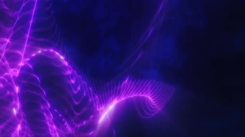 Vivid pink and purple neon light waves against a dark background. Futuristic abstract