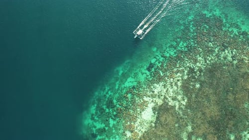 4k Aerial View of Catamaran Sailing by Reef in Coron, Palawan Philippines