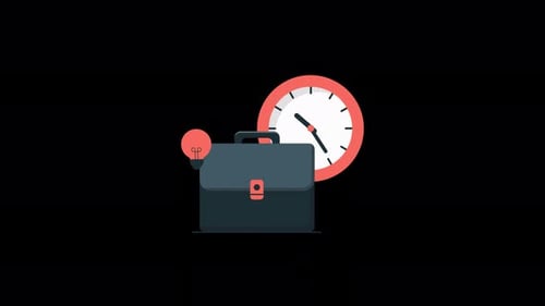 Animierte Bürotasche mit Uhr. Video zum Arbeitszeitkonzept — Transparent