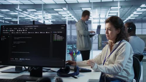 Joyful Technician Working in High Tech Data Center Workspace