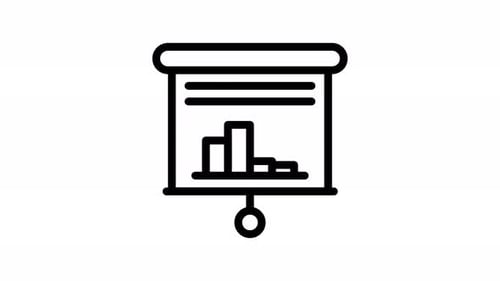 Animated Flat Design Projector Screen Icon with Bar Graph Reveal