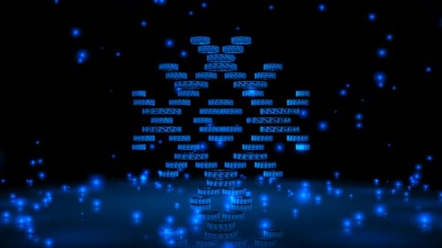 Background with Falling Blue Particles, Wireframe of Shape, Exclusive, Reflection, 3D Render