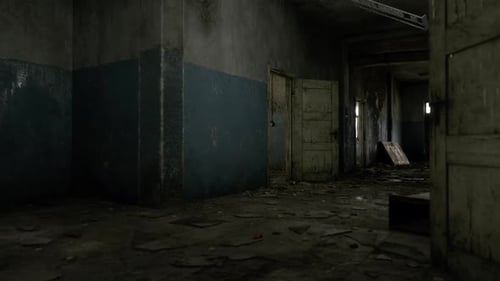 Exploring an Abandoned Corridor in a Dilapidated Building in Soft Light