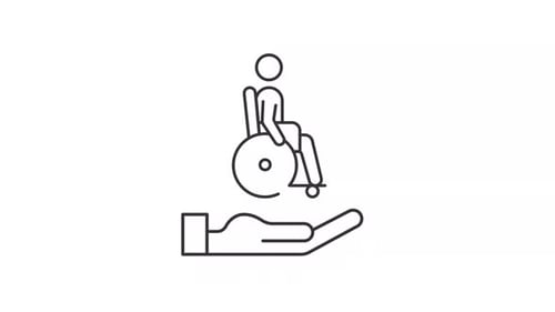 Animated Outline Icon of Disabled Person and Helping Hand