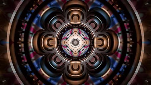 Kinoreifes Mandala-Muster mit kühner Symmetrie und detaillierter Geometrie, abstrakter Kaleidoskop-Hintergrund