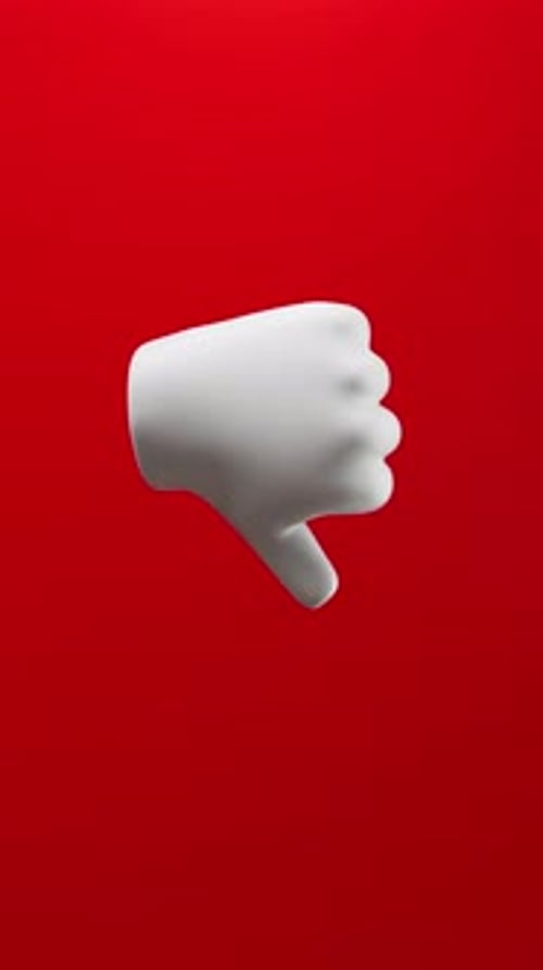 Looping THUMB DOWN Hand Floating Over Red Background