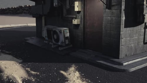 Unique Urban Corner with an Outdoor Air Conditioning Unit and Sand
