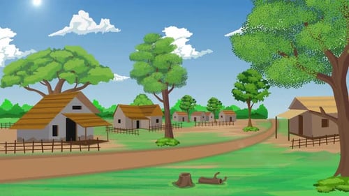 Cartoon Village Landscape Looped + 4k