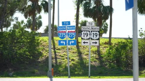 Blue Directional Road Sign Indicating Direction to I275 Freeway Interstate Highway Serving the Tampa