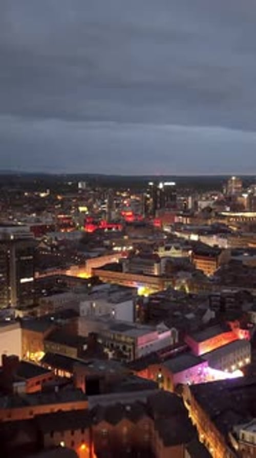 Overhead social ratio vertical video of Belfast City Centre at night