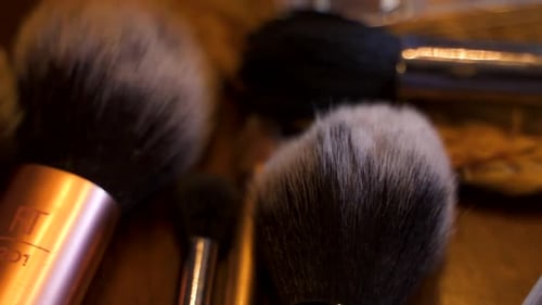 Make up brushes on a wedding day.