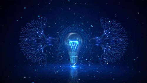 Glowing Lightbulb Digital Circuit Innovation Animation Bright Lightbulb Circuit Lines Ideas